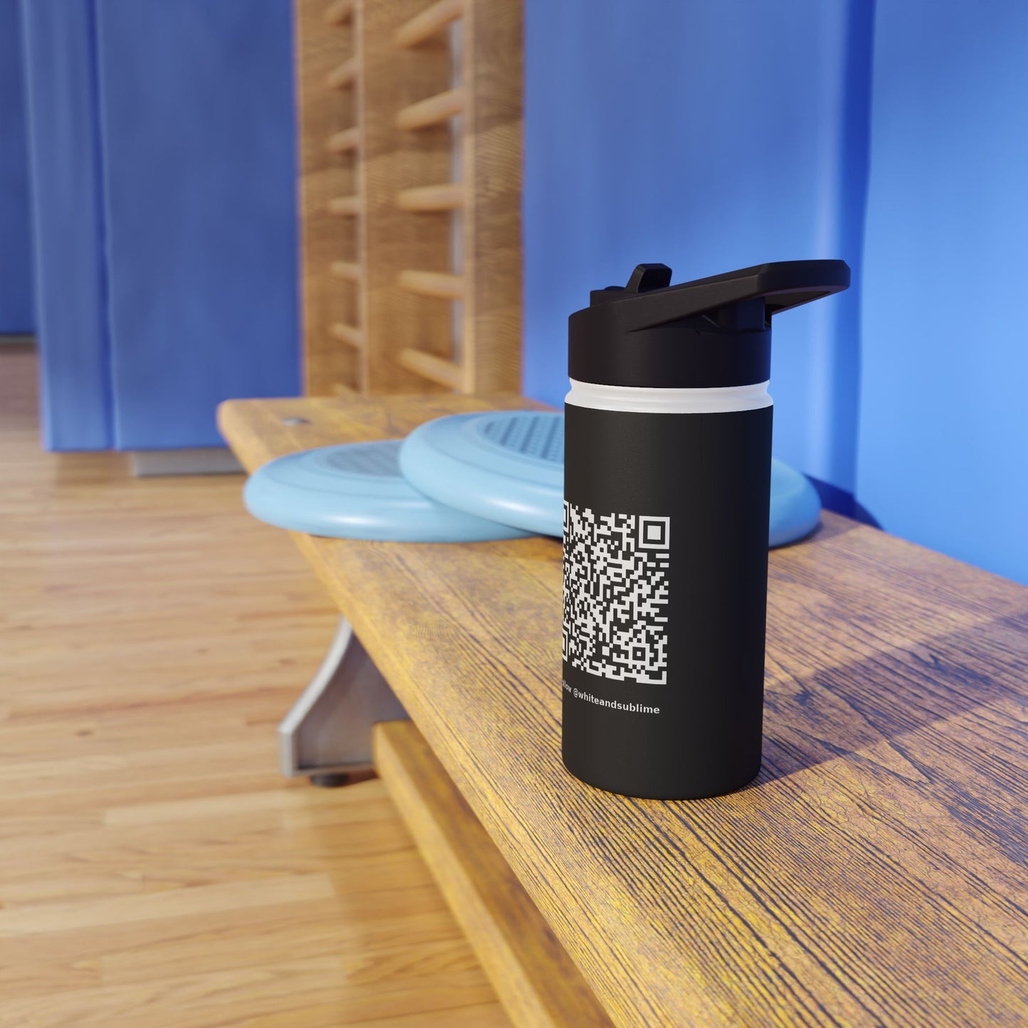 White & Sublime Stainless Steel Bottle | Artistic Hydration, QR Follow Design