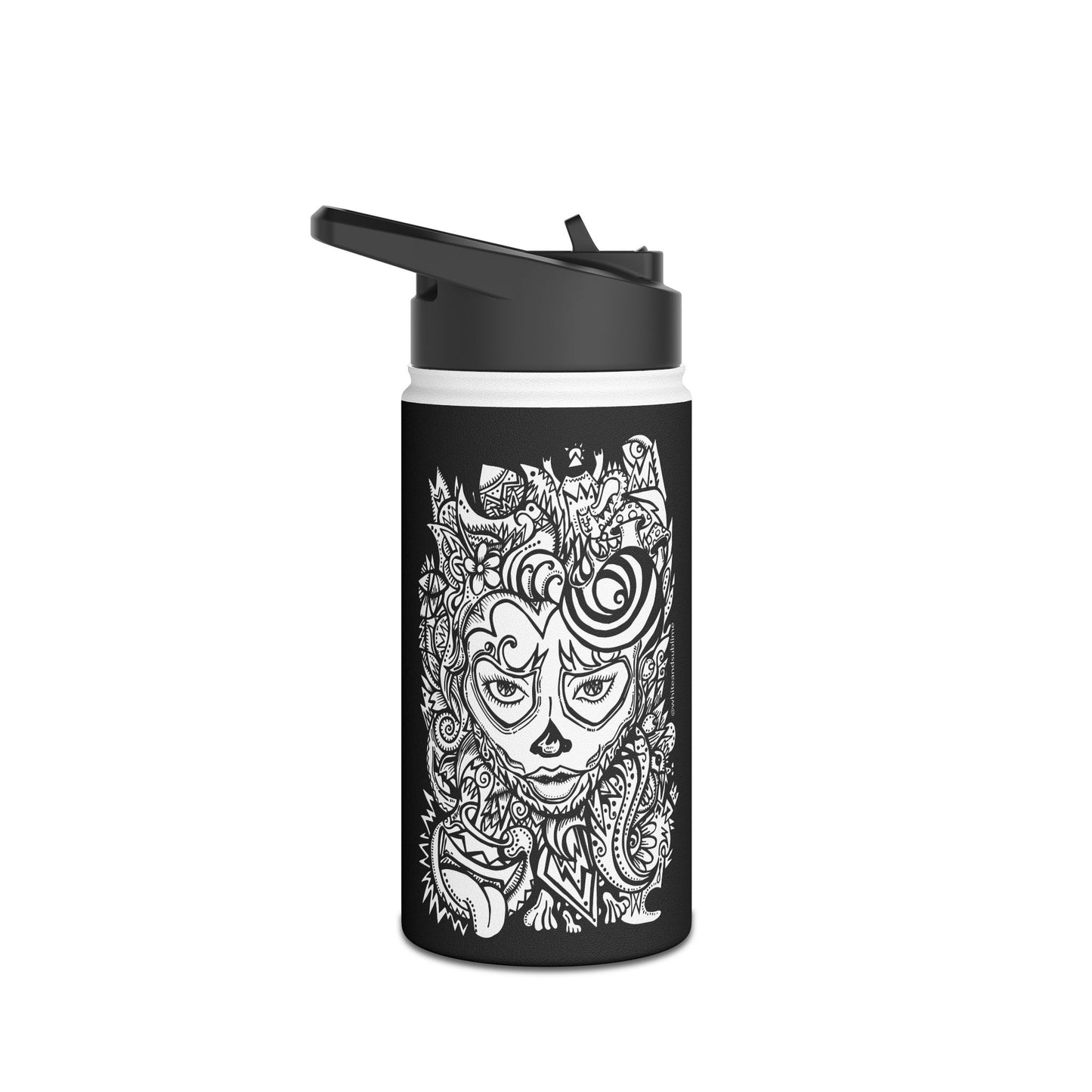 White & Sublime Stainless Steel Bottle | Artistic Hydration, QR Follow Design