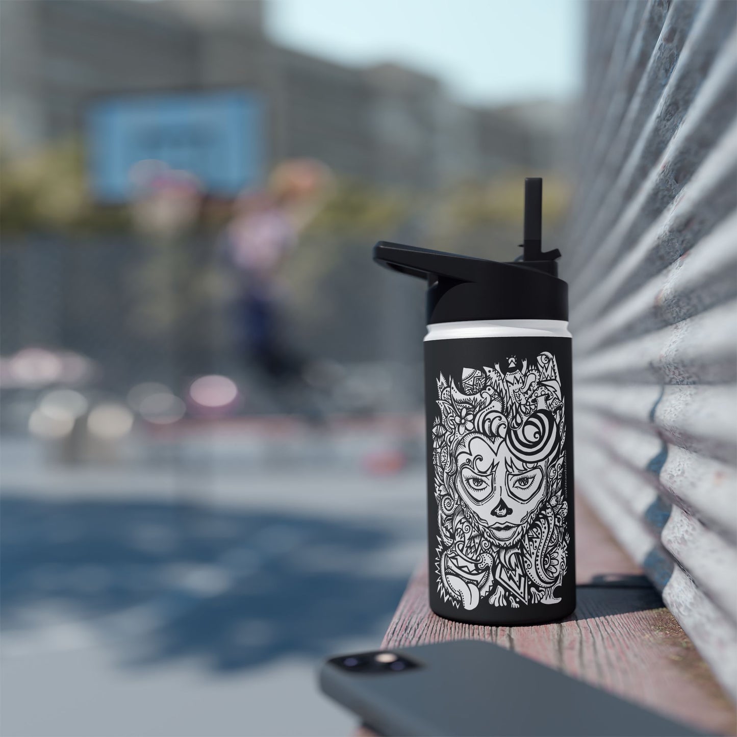 White & Sublime Stainless Steel Bottle | Artistic Hydration, QR Follow Design