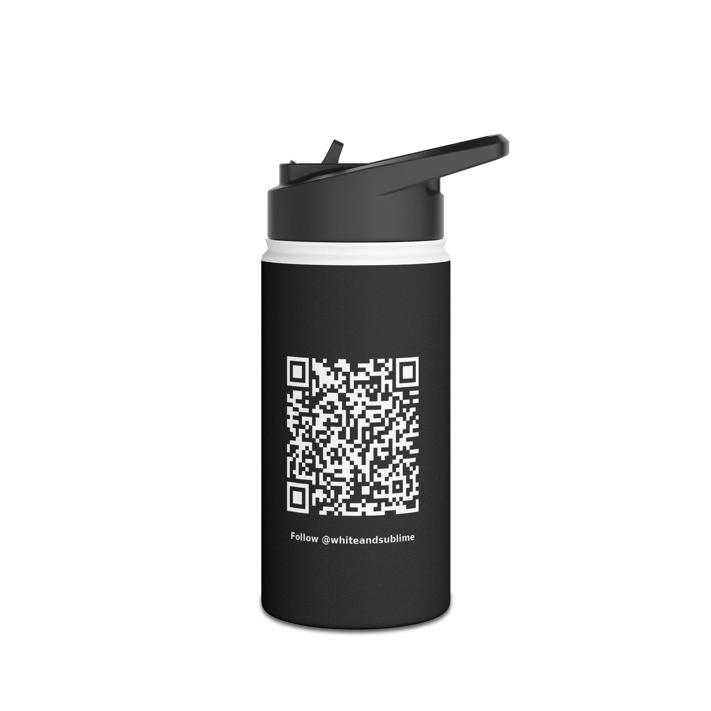White & Sublime Stainless Steel Bottle | Artistic Hydration, QR Follow Design