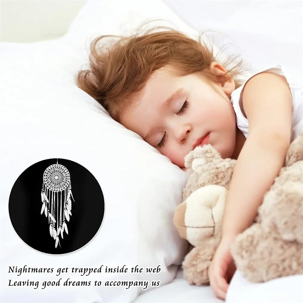 Handmade White Feather Dream Catcher – Boho Wall Hanging Home Decor